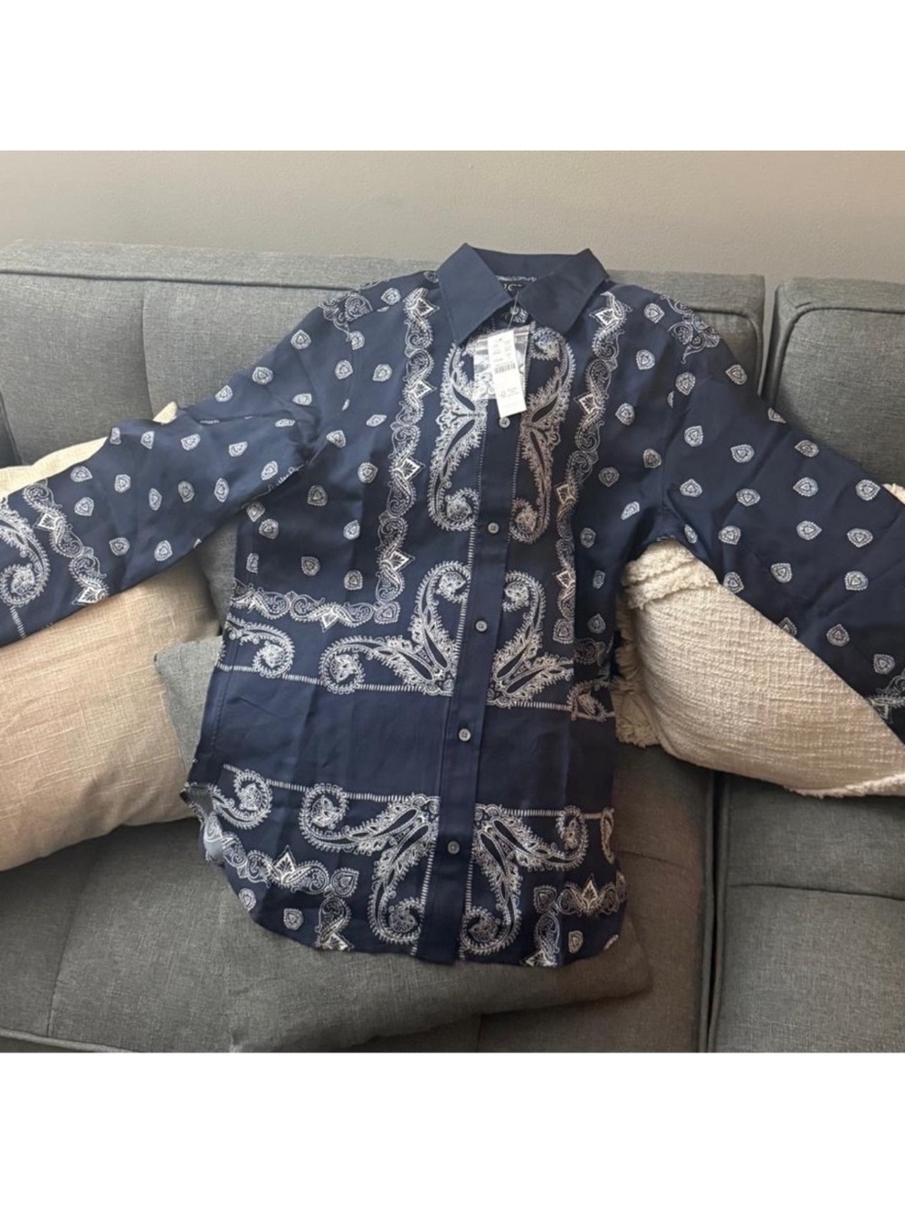 J. Crew Navy and White Paisley Button-Down Shirt - Picture 4 of 5